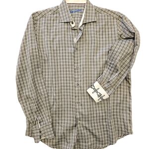 Robert Graham grey and white houndstooth plaid button up shirt